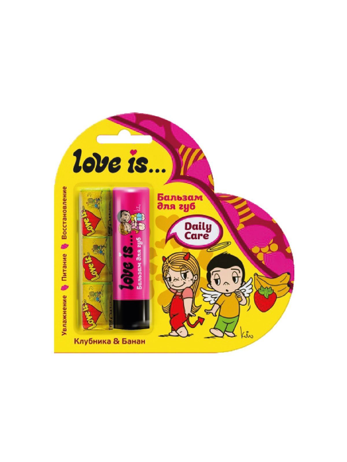 Набор "Love is..." Бальзам для губ Клубника-банан 4,2г + жевательная резинка 12,6г