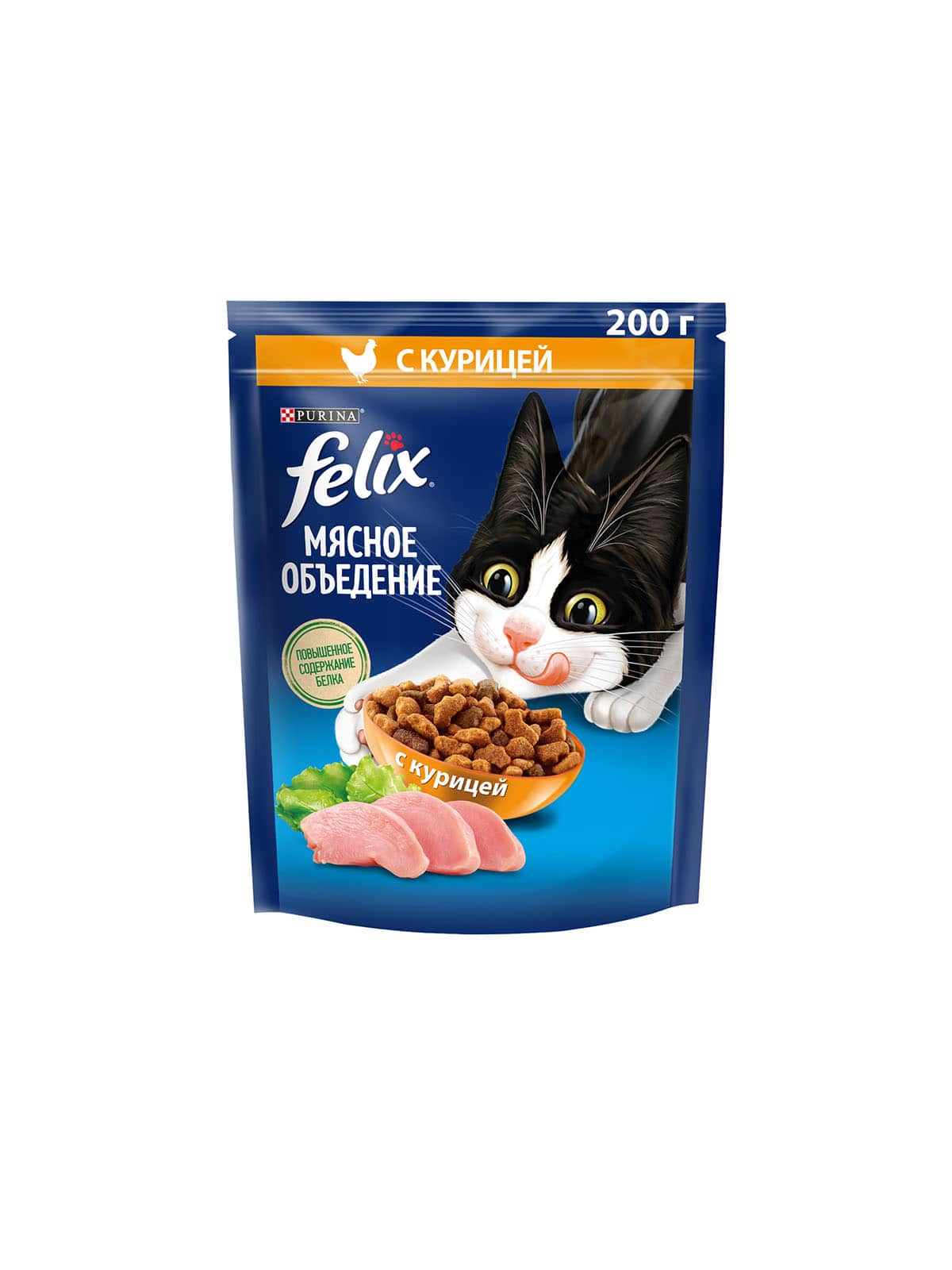 Сухой корм Felix Мясное объедение для взрослых кошек, с курицей 200 г