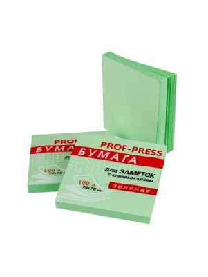 Бумага для заметок с клеевым краем ЗЕЛЕНАЯ (ЗБ-1553), инд.ШК, 76х76 мм, 100л, кратно 12 ПХ