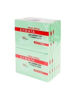 Бумага для заметок "PROF-PRESS" с клеевым краем ЗЕЛЕНАЯ пастель, 101Х76 мм, 100л