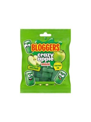 Мармелад BLOGGERS "Крейзи Эйпл" (мини-трубочка) в кисло-сладкой обсыпке жеват. со вкусом яблока с желейн. нач. 75г