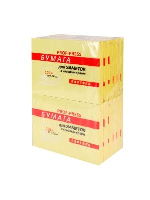 Бумага для заметок "PROF-PRESS" с клеевым краем ЖЕЛТАЯ пастель, 101Х76 мм, 100л