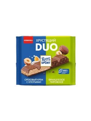 Шоколад молочный Ritter Sport "Хрустящий DUO орех.кр. с хлопьями и французское пирожное" 218г