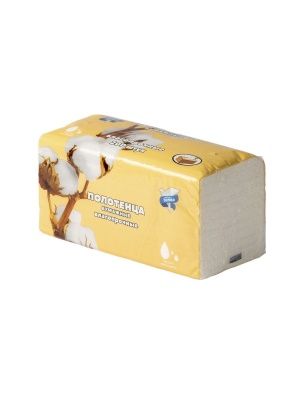 Полотенца бумажные  листовые V-сложение в пленке 200л  белые 1- слойные (200*200) Хлопок