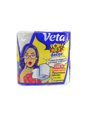 Бумага туалетная двухслойная  Veta Pop Art Decor  с рис., на втулке, 100% целлюл., 1*4 рулона