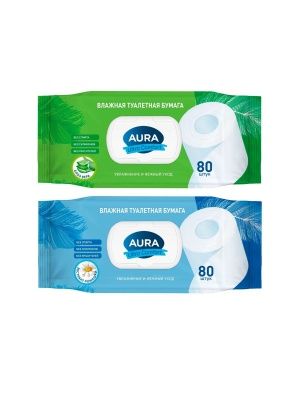 AURA ULTRA COMFORT Влажная туалетная бумага с крышкой 80шт