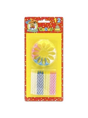 Свечи для торта разноцветные 12 шт с подставками