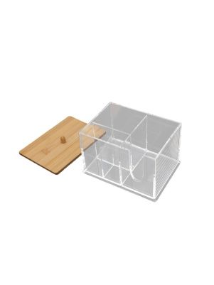Органайзер для хранения косметики, с бамбуковой крышкой, 13,8*9,8*9,8см