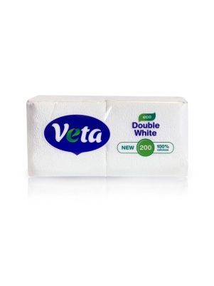 Салфетки бумажные неокрашенные Veta Double White eco 200 шт в упаковке, 100% целлюлоза