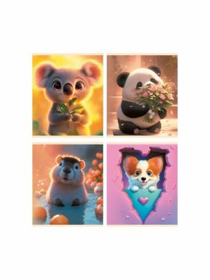 Тетрадь общая (скоба), ф.170х205мм, клетка, 48л., 4+0,  конгревное тиснение, серия Милые животные