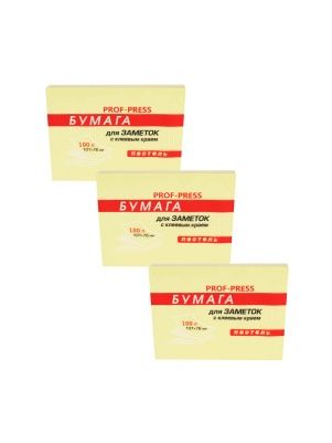 Бумага для заметок "PROF-PRESS" с клеевым краем ЖЕЛТАЯ пастель, 101Х76 мм, 100л