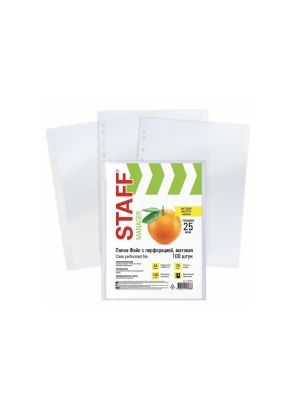 Папки-файлы "STAFF" Эконом, А4, перфорированные, матовые, 100шт, 25мкм