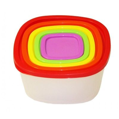 Набор квадратных контейнеров 5 шт. 0,23; 0,5; 0,9; 1,55; 2,65 л BioFresh микс