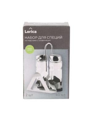 Набор для специй на подставке с салфетницей (стекло, пластик), 40 мл, 2 шт