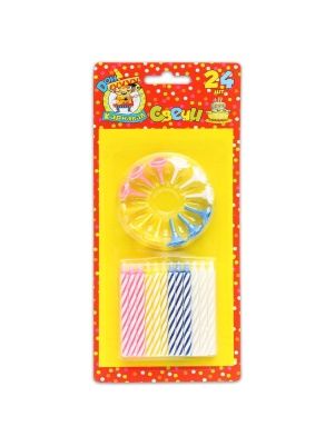 Свечи для торта разноцветные с подставками, 24 шт